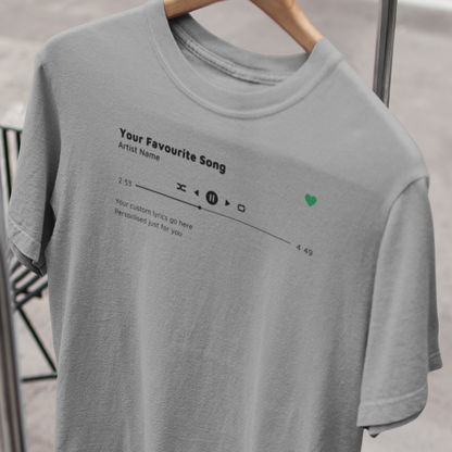 Custom Song T-Shirt, Song Title, Artist, Lyrics & Play Bar