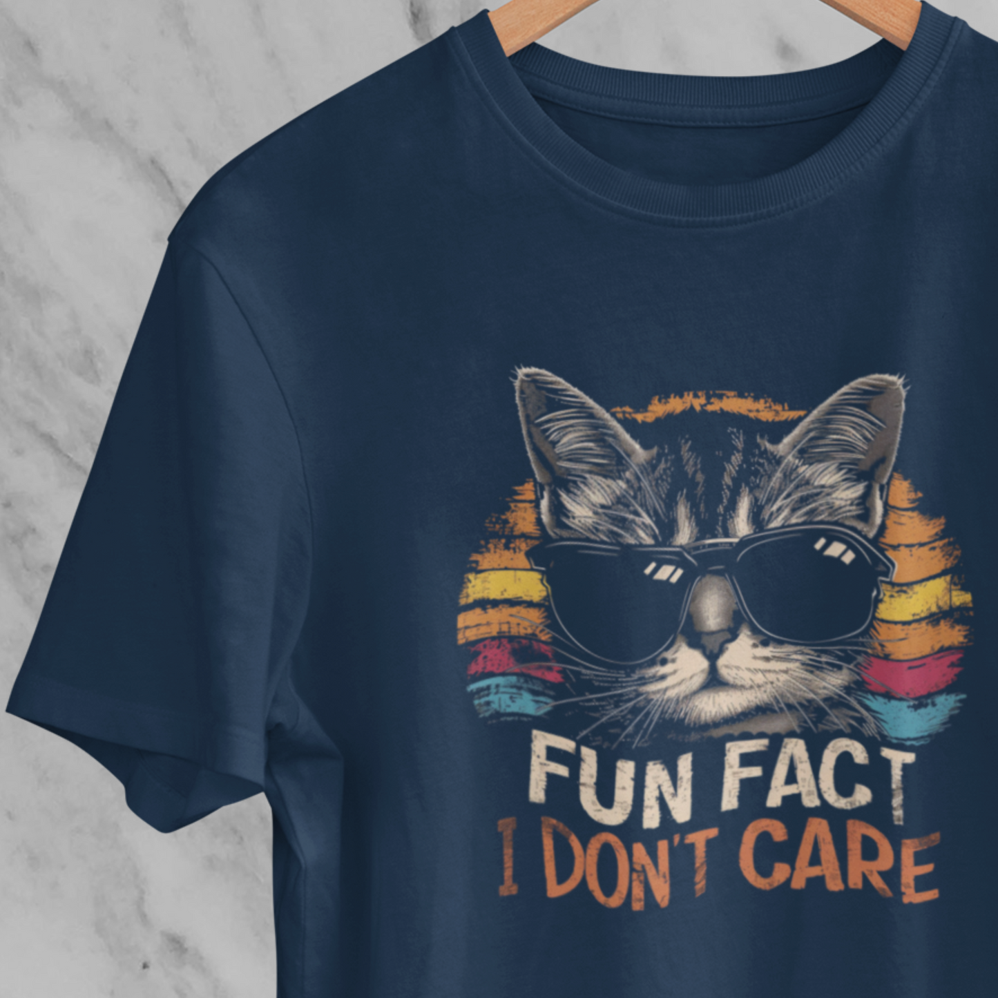 Fun Fact Cat Shirt, Humorous Shirt, Cool Cat I Don't Care T-Shirt, Funny Gift, Black & Navy Unisex Tee