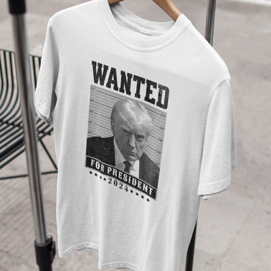 The Trump Mugshot Tee, Wanted for President 2024 - Unisex Softstyle T-Shirt