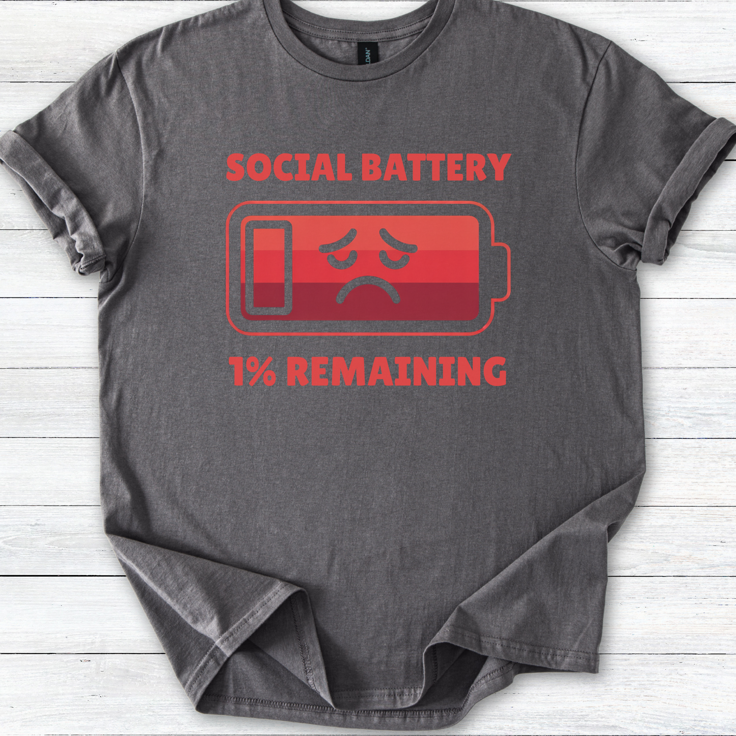 Funny Social Battery: 1% Remaining Unisex Softstyle T-Shirt, Introvert Humor Tee, Small Talk, Gift for Introverts, Extrovert Shirt