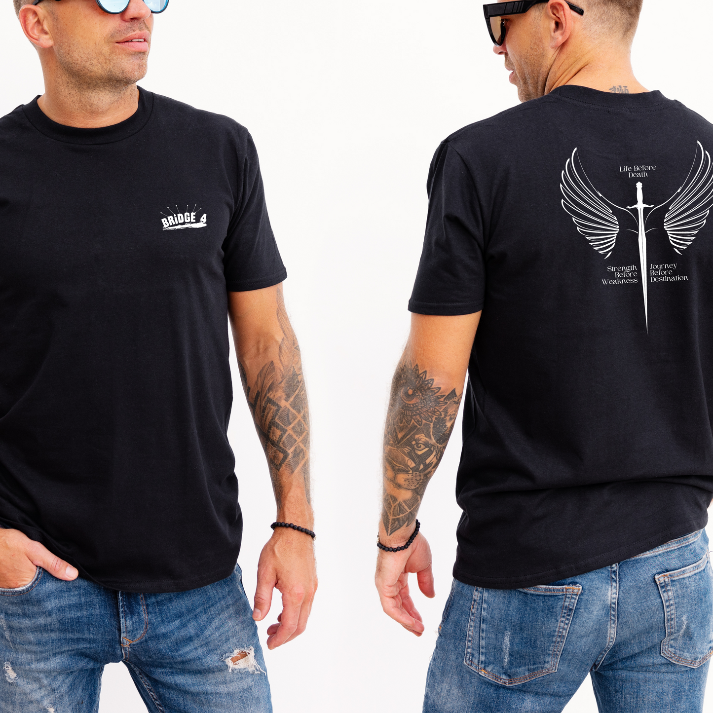 Brandon Sanderson Quote Tee, Unisex Soft-Style T-Shirt, 'Bridge 4' Logo, 'Life Before Death' quote on Back, Inspired by Stormlight Archive