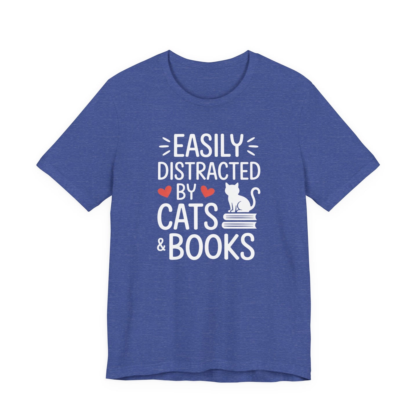 Easily Distracted by Cats & Books T-Shirt | Cat on Books Reader Tee