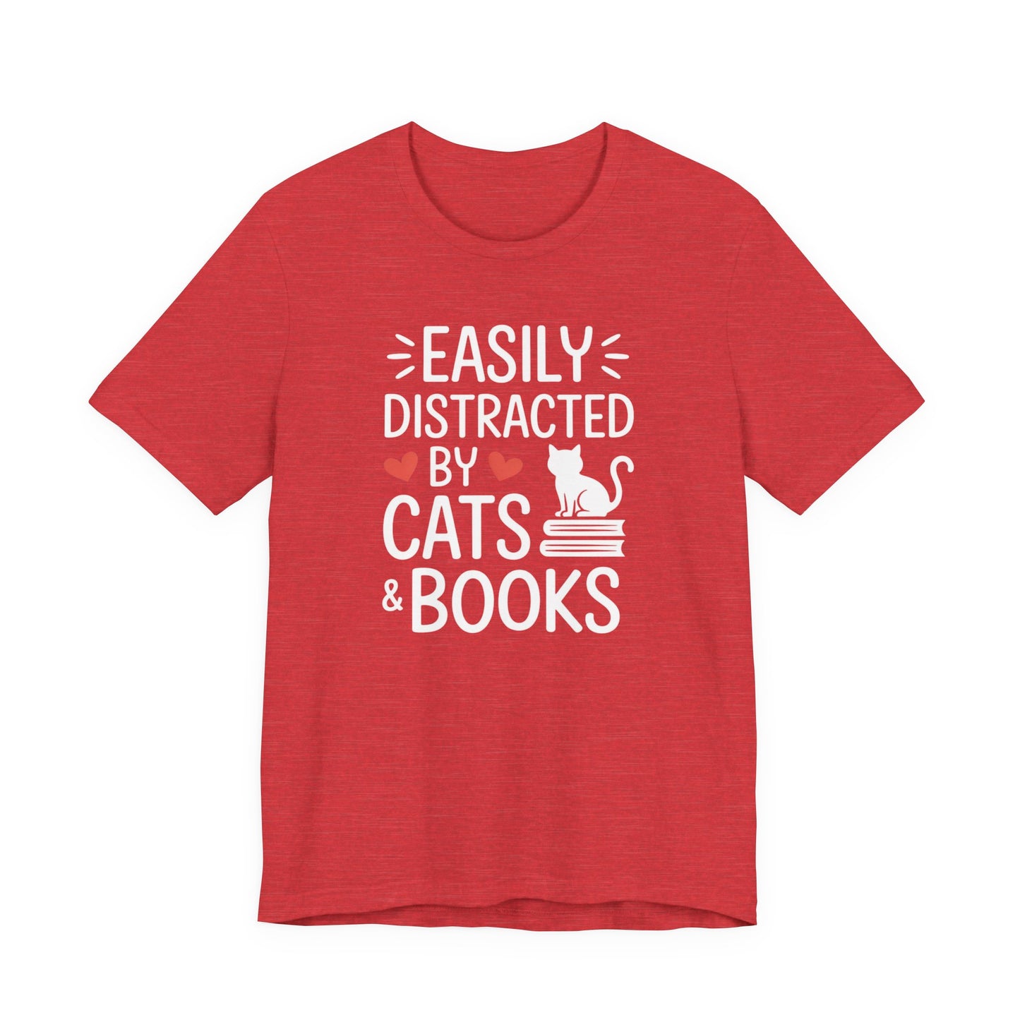 Easily Distracted by Cats & Books T-Shirt | Cat on Books Reader Tee