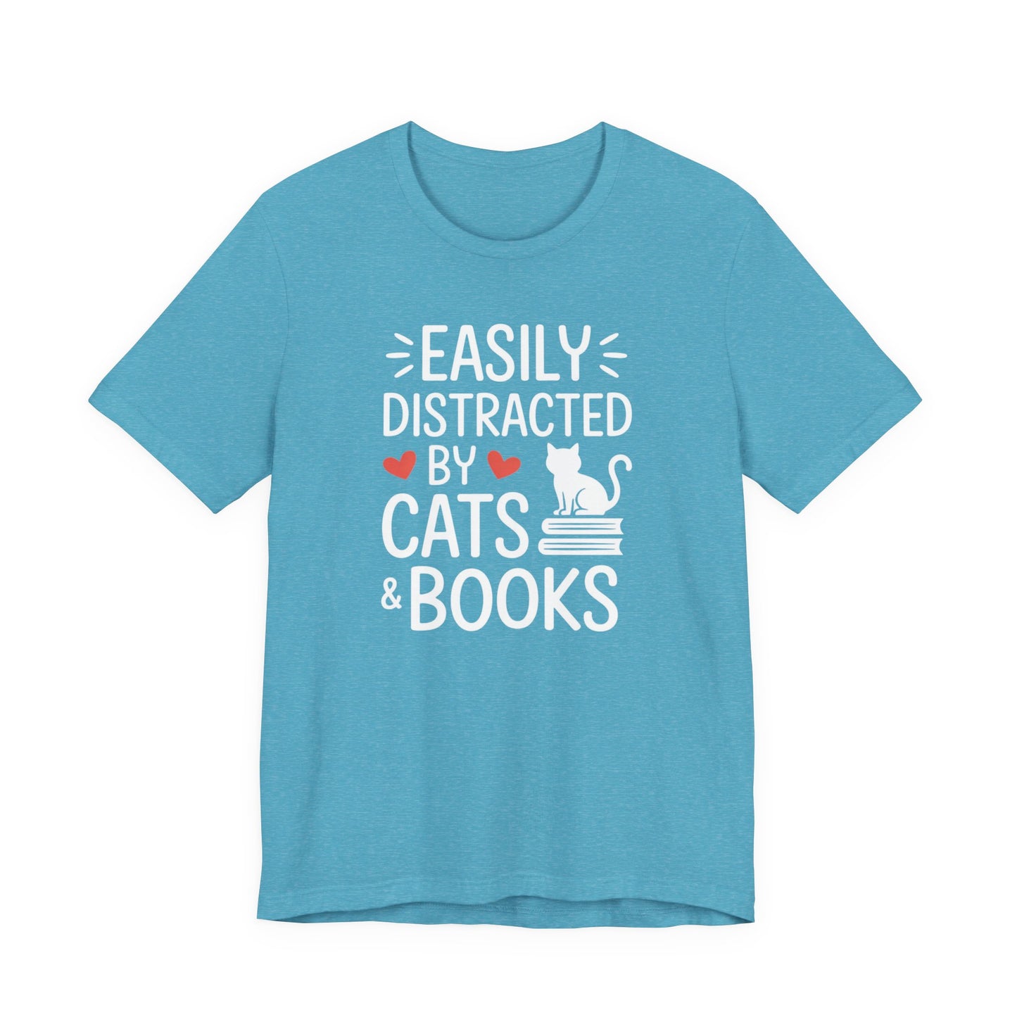 Easily Distracted by Cats & Books T-Shirt | Cat on Books Reader Tee