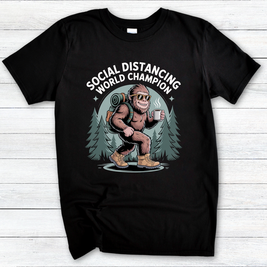 Funny Bigfoot 'Social Distancing World Champion' Tee — Sasquatch Coffee T-Shirt