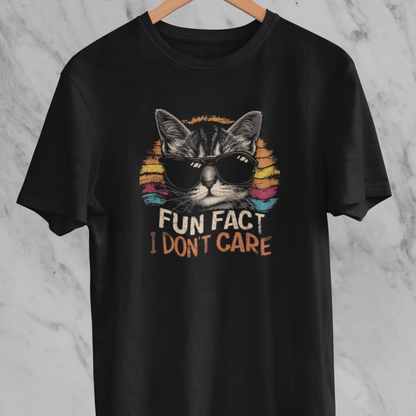 Fun Fact Cat Shirt, Humorous Shirt, Cool Cat I Don't Care T-Shirt, Funny Gift, Black & Navy Unisex Tee