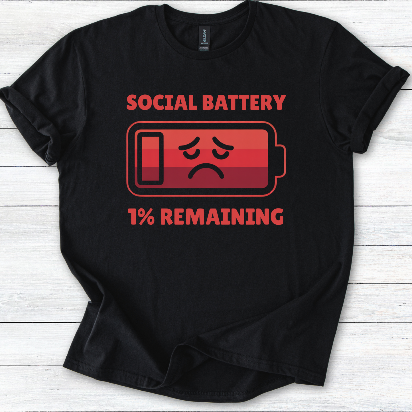 Funny Social Battery: 1% Remaining Unisex Softstyle T-Shirt, Introvert Humor Tee, Small Talk, Gift for Introverts, Extrovert Shirt