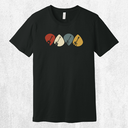 Guitar Plectrum Quartet T-Shirt | 4 Pick Silhouette Tee