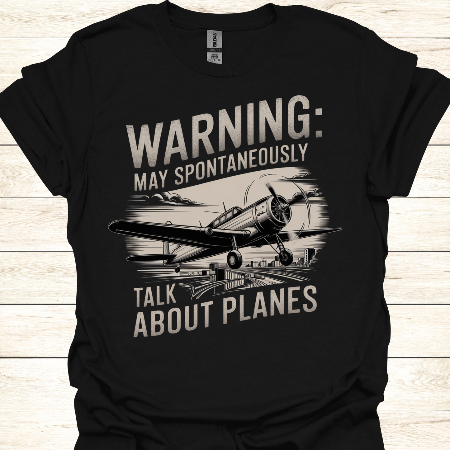 Funny Aviation T-Shirt — "Warning: May Spontaneously Talk About Planes"