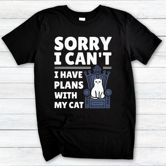 Funny Cat Lover T-Shirt, Sorry I Can't I Have Plans with My Cat, Softstyle Tee, Cat Mom Gift, Cat Dad Shirt, Cat Owner Top