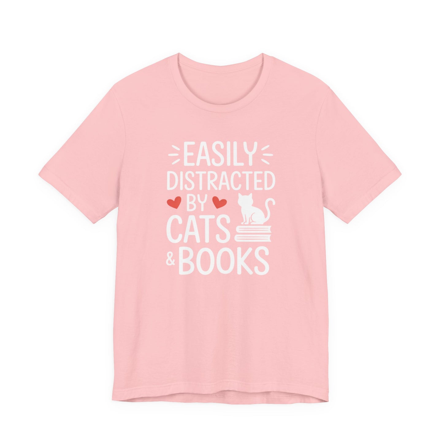 Easily Distracted by Cats & Books T-Shirt | Cat on Books Reader Tee