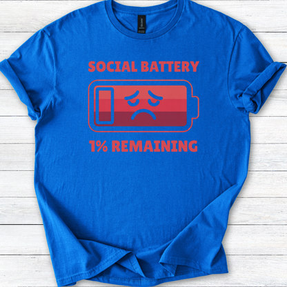 Funny Social Battery: 1% Remaining Unisex Softstyle T-Shirt, Introvert Humor Tee, Small Talk, Gift for Introverts, Extrovert Shirt