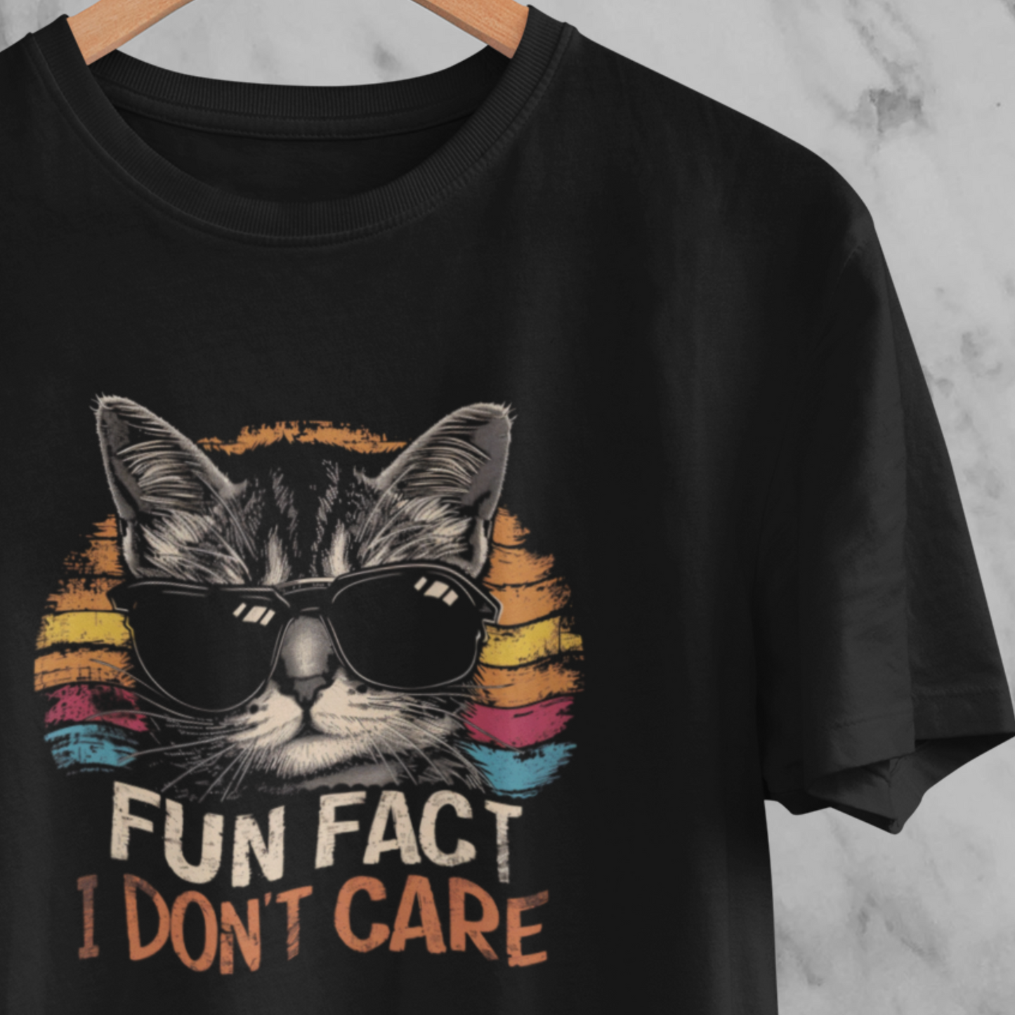 Fun Fact Cat Shirt, Humorous Shirt, Cool Cat I Don't Care T-Shirt, Funny Gift, Black & Navy Unisex Tee
