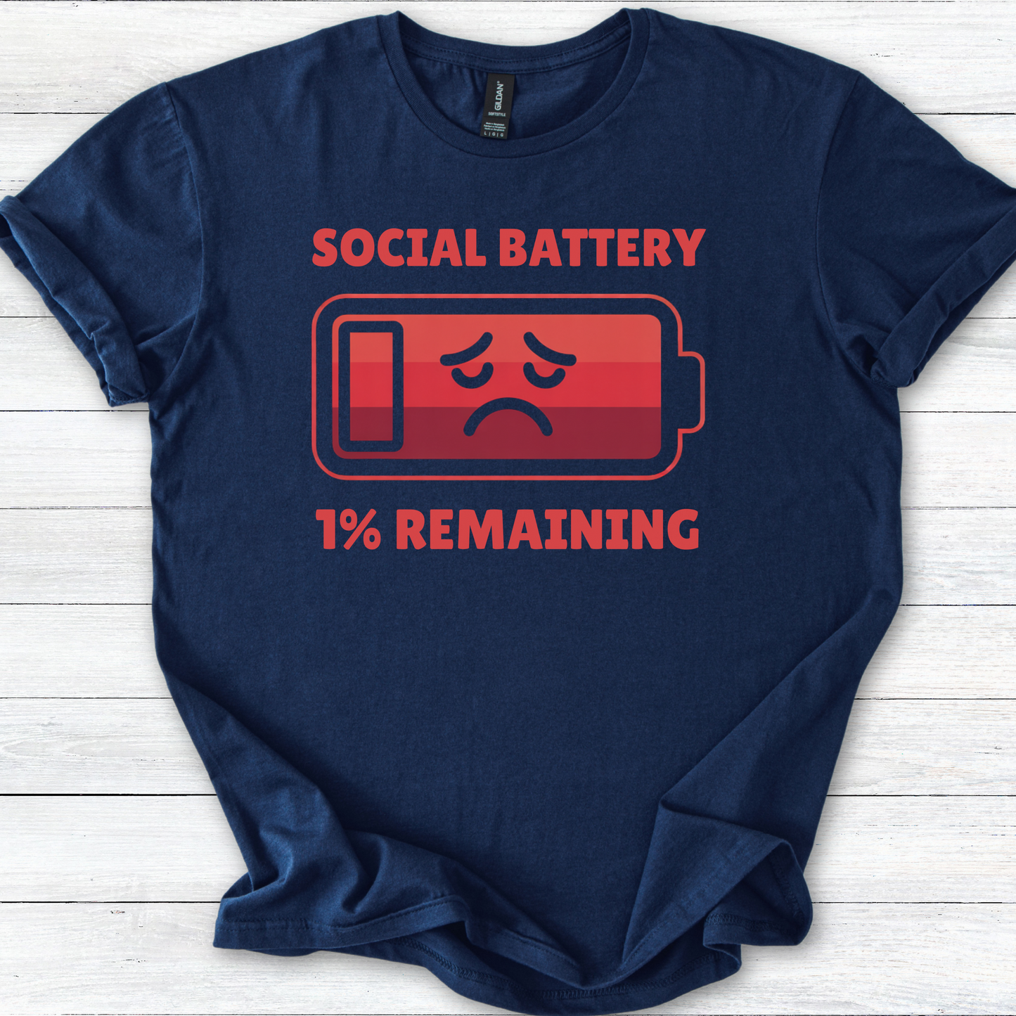 Funny Social Battery: 1% Remaining Unisex Softstyle T-Shirt, Introvert Humor Tee, Small Talk, Gift for Introverts, Extrovert Shirt