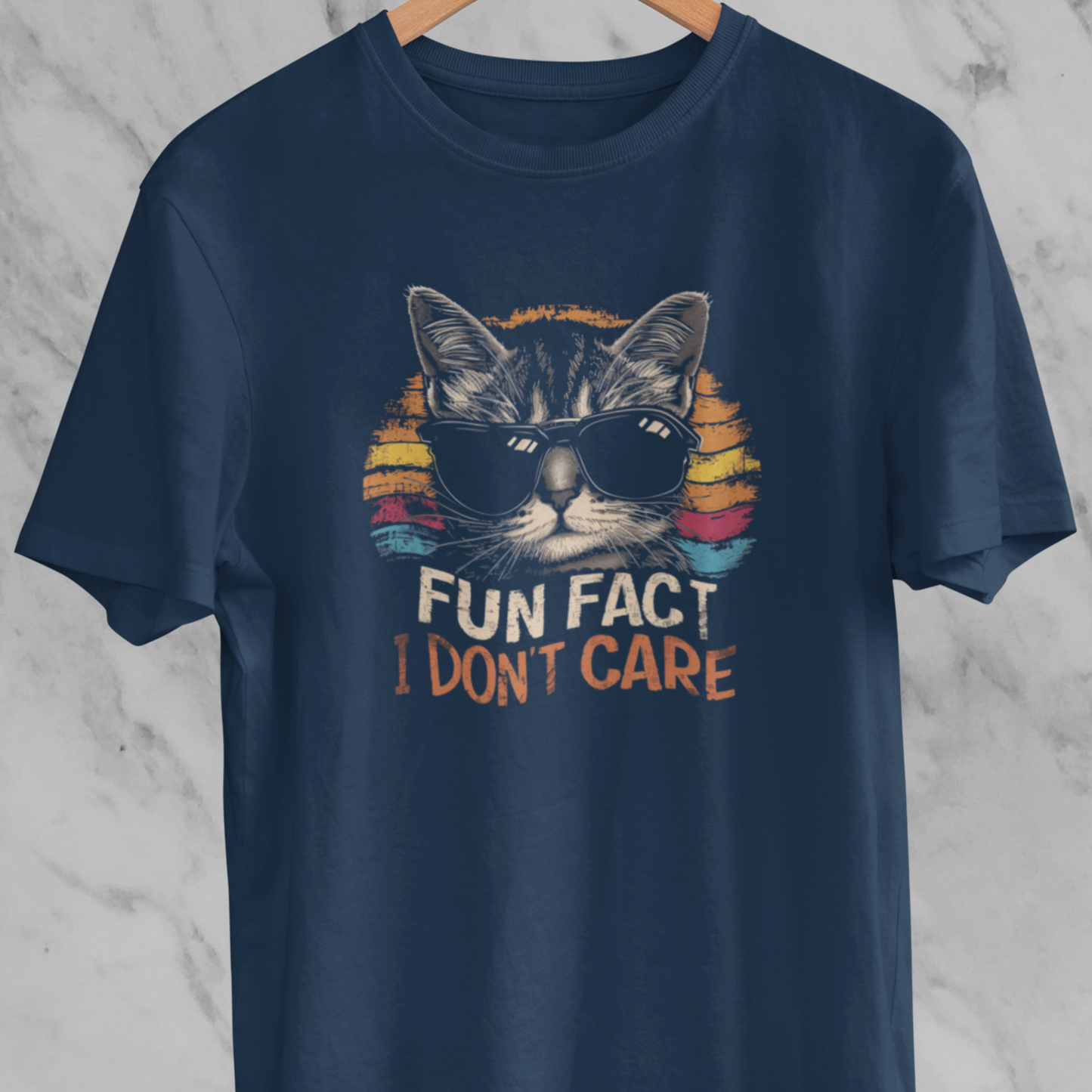Fun Fact Cat Shirt, Humorous Shirt, Cool Cat I Don't Care T-Shirt, Funny Gift, Black & Navy Unisex Tee