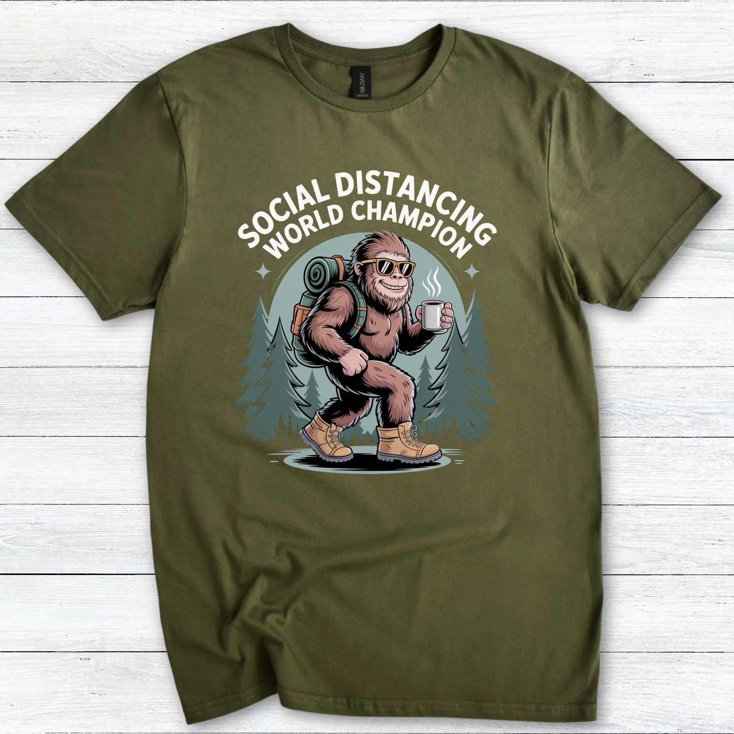 Funny Bigfoot 'Social Distancing World Champion' Tee — Sasquatch Coffee T-Shirt