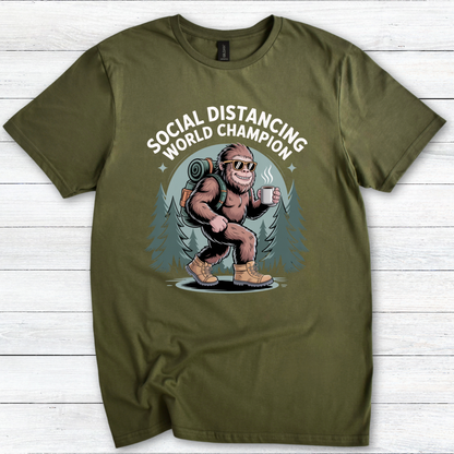 Funny Bigfoot 'Social Distancing World Champion' Tee — Sasquatch Coffee T-Shirt