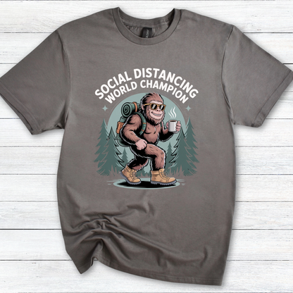 Funny Bigfoot 'Social Distancing World Champion' Tee — Sasquatch Coffee T-Shirt