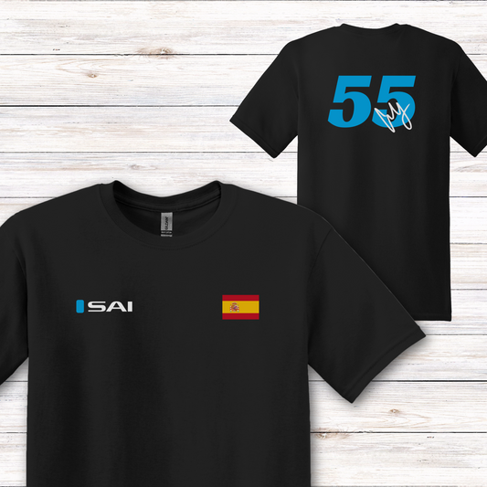 Carlos Sainz Signature T-Shirt - F1 Racing Fan Shirt with Spanish Flag & Number 55, Unisex Tee, Racing