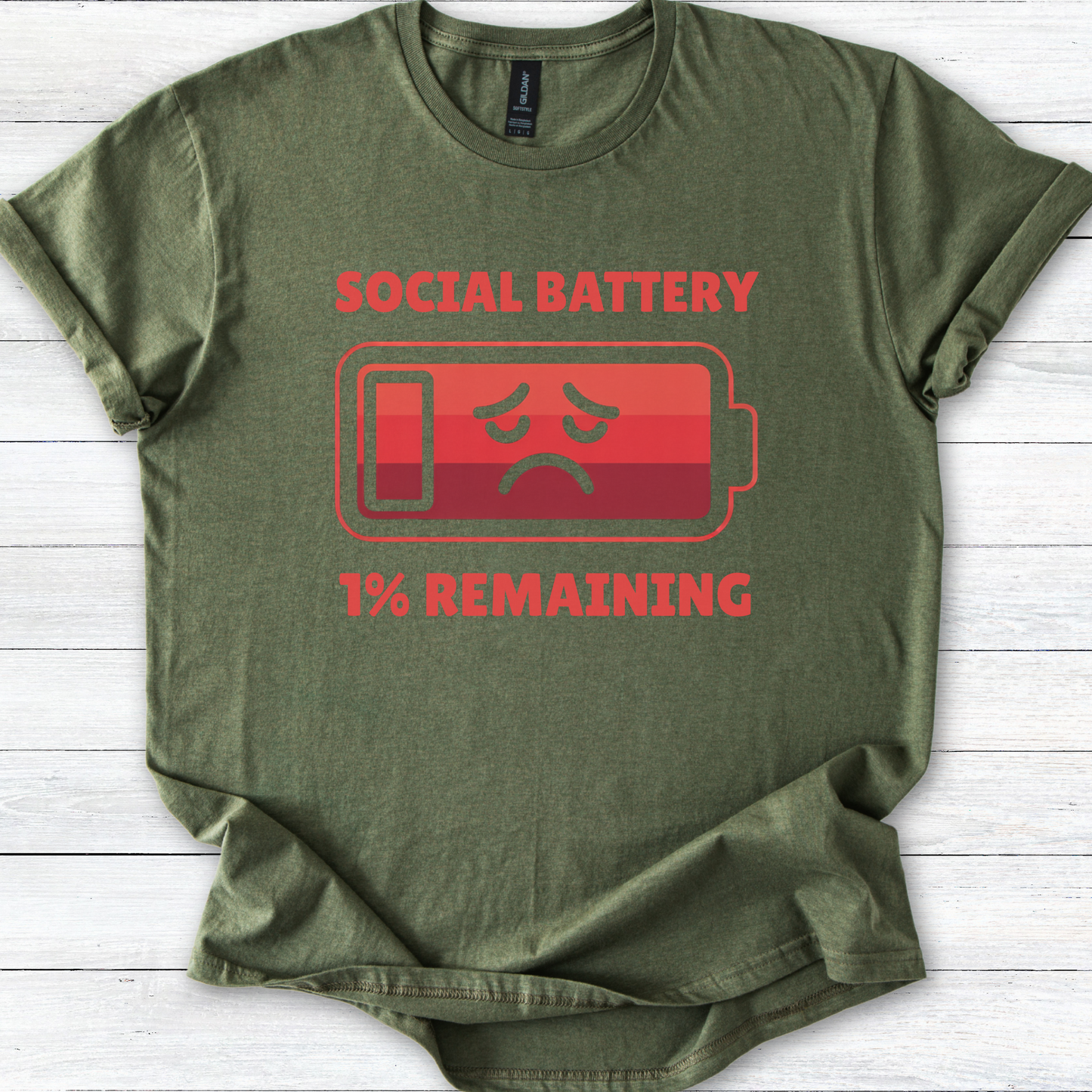 Funny Social Battery: 1% Remaining Unisex Softstyle T-Shirt, Introvert Humor Tee, Small Talk, Gift for Introverts, Extrovert Shirt
