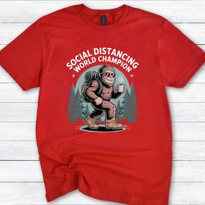 Funny Bigfoot 'Social Distancing World Champion' Tee — Sasquatch Coffee T-Shirt