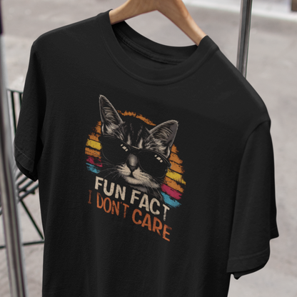 Fun Fact Cat Shirt, Humorous Shirt, Cool Cat I Don't Care T-Shirt, Funny Gift, Black & Navy Unisex Tee