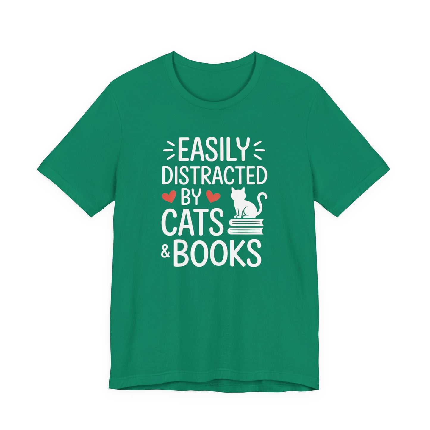 Easily Distracted by Cats & Books T-Shirt | Cat on Books Reader Tee