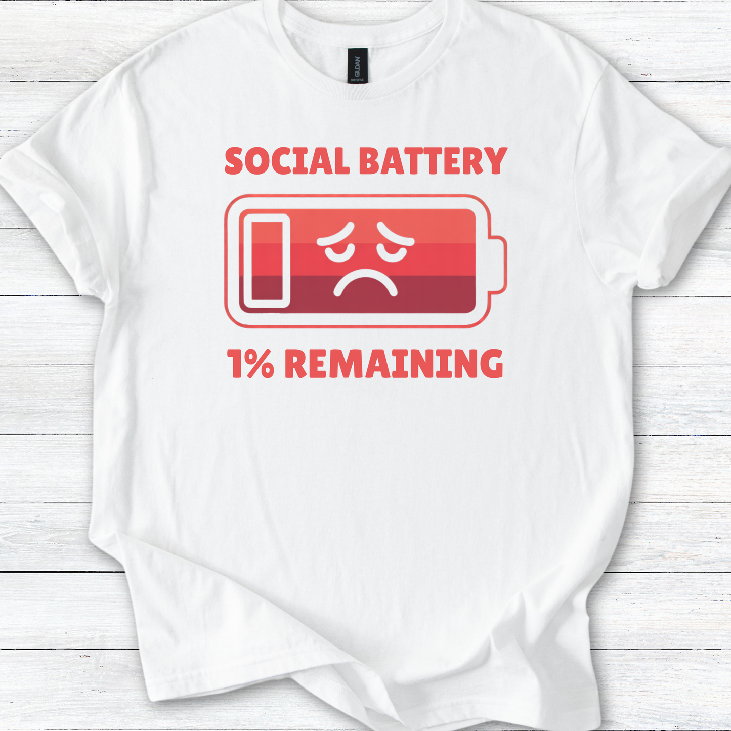 Funny Social Battery: 1% Remaining Unisex Softstyle T-Shirt, Introvert Humor Tee, Small Talk, Gift for Introverts, Extrovert Shirt