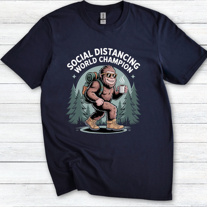 Funny Bigfoot 'Social Distancing World Champion' Tee — Sasquatch Coffee T-Shirt