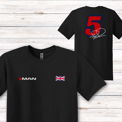 Nigel Mansell Signature T-Shirt - British Racing Legend Fan Shirt, Number 5 & Autograph, Racing Enthusiast Gift, Vintage F1 Apparel,