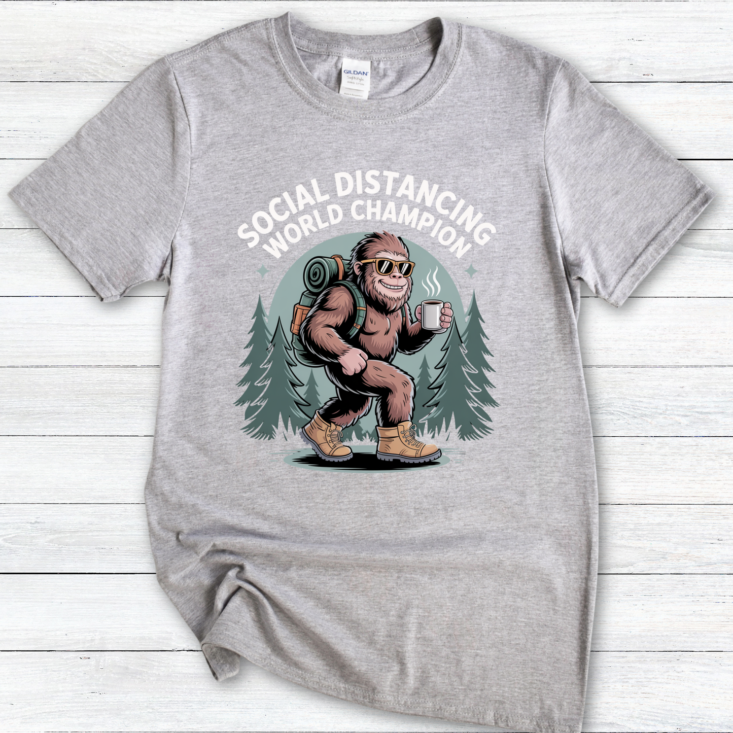 Funny Bigfoot 'Social Distancing World Champion' Tee — Sasquatch Coffee T-Shirt