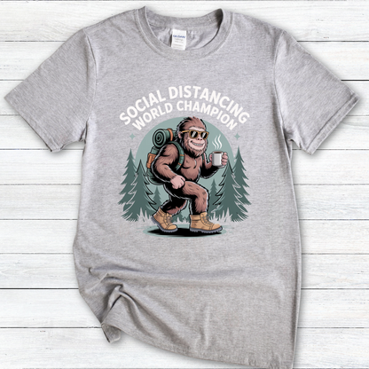 Funny Bigfoot 'Social Distancing World Champion' Tee — Sasquatch Coffee T-Shirt