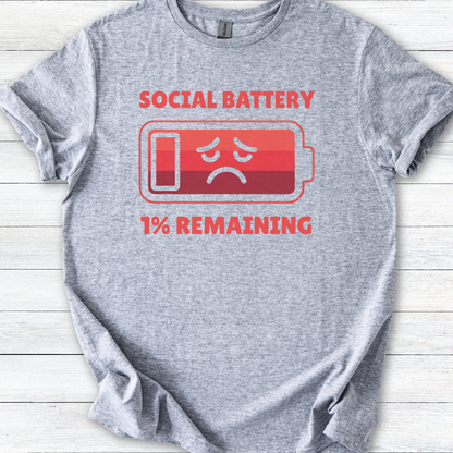 Funny Social Battery: 1% Remaining Unisex Softstyle T-Shirt, Introvert Humor Tee, Small Talk, Gift for Introverts, Extrovert Shirt