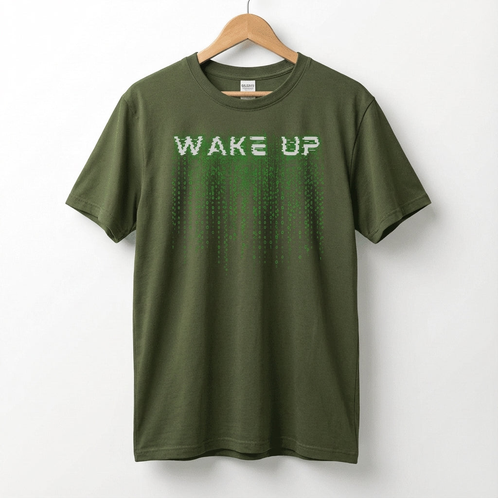 Wake Up Glitch Tee — Matrix-Inspired Cyberpunk Sci‑Fi T-Shirt for Tech & Movie Fans