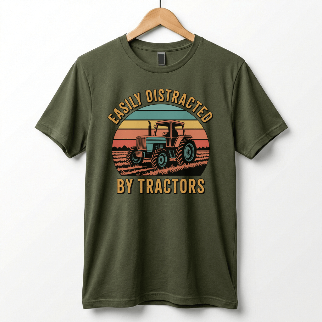 Easily Distracted by Tractors T-Shirt | Retro Farm Tractor Graphic