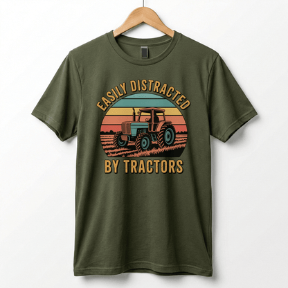 Easily Distracted by Tractors T-Shirt | Retro Farm Tractor Graphic