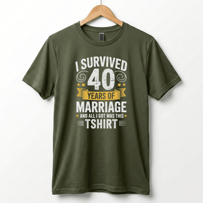 I Survived 40 Years of Marriage Funny Ruby Wedding Anniversary T-Shirt