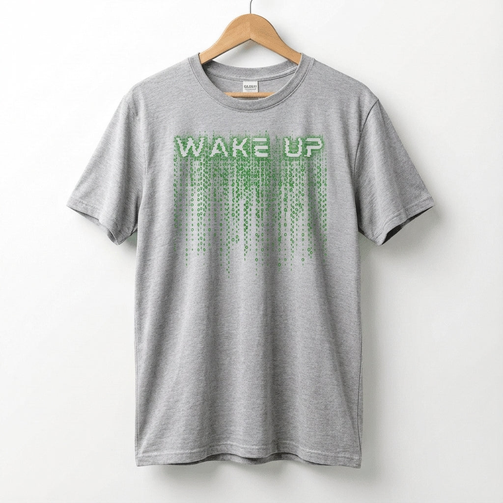 Wake Up Glitch Tee — Matrix-Inspired Cyberpunk Sci‑Fi T-Shirt for Tech & Movie Fans