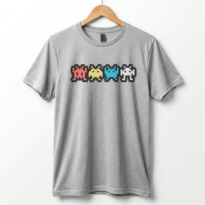 Retro 8-Bit Alien T-Shirt: Multi-Color Pixel Art Arcade Design