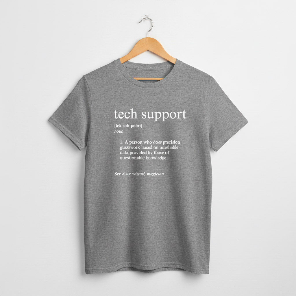 UK - Funny Tech Support Definition T-Shirt - Geeky Computer Help Tee, IT Nerd Joke Shirt, Programmer Gift Idea, Computer Science Top