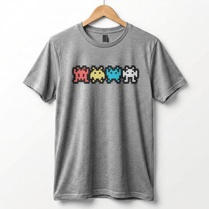 Retro 8-Bit Alien T-Shirt: Multi-Color Pixel Art Arcade Design