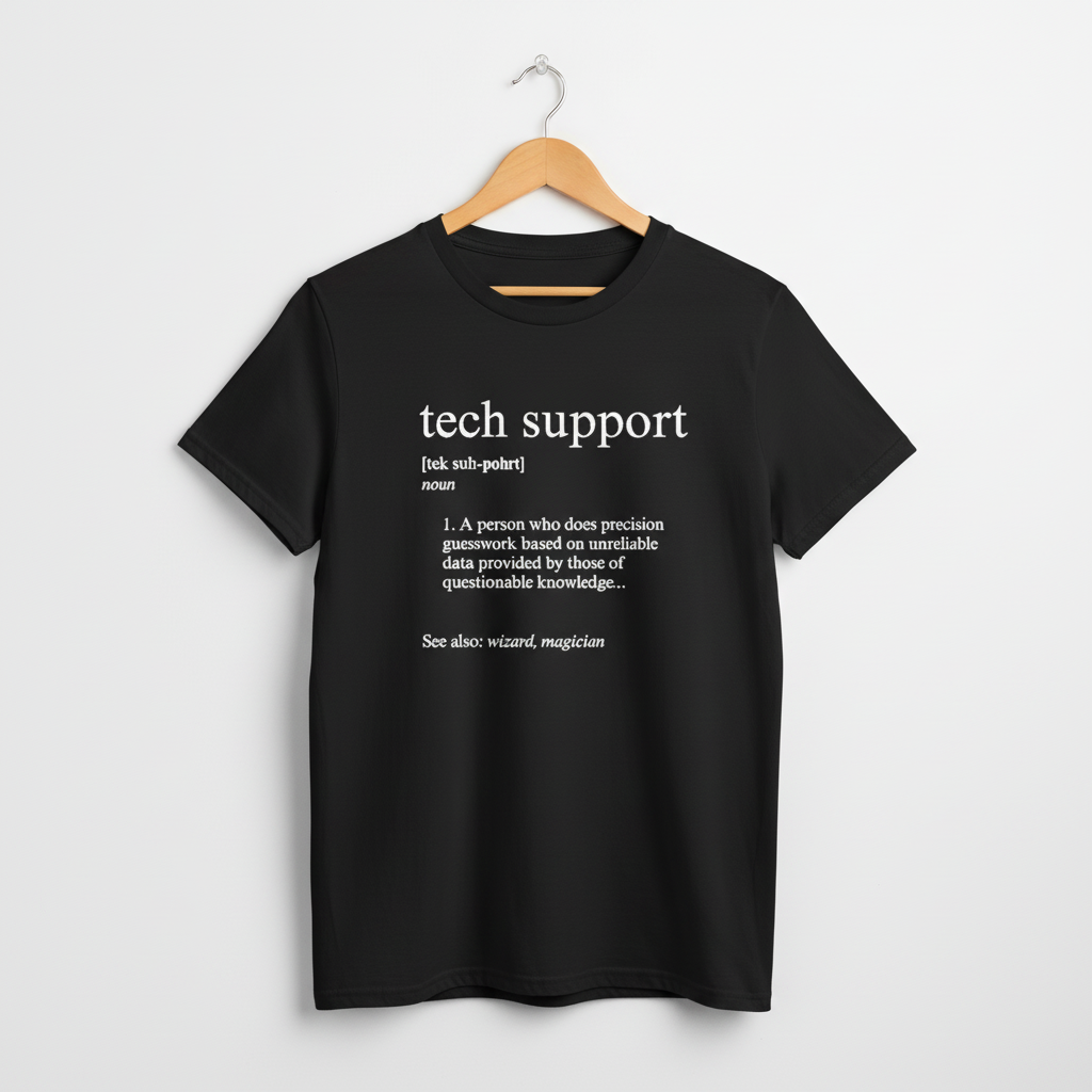 UK - Funny Tech Support Definition T-Shirt - Geeky Computer Help Tee, IT Nerd Joke Shirt, Programmer Gift Idea, Computer Science Top