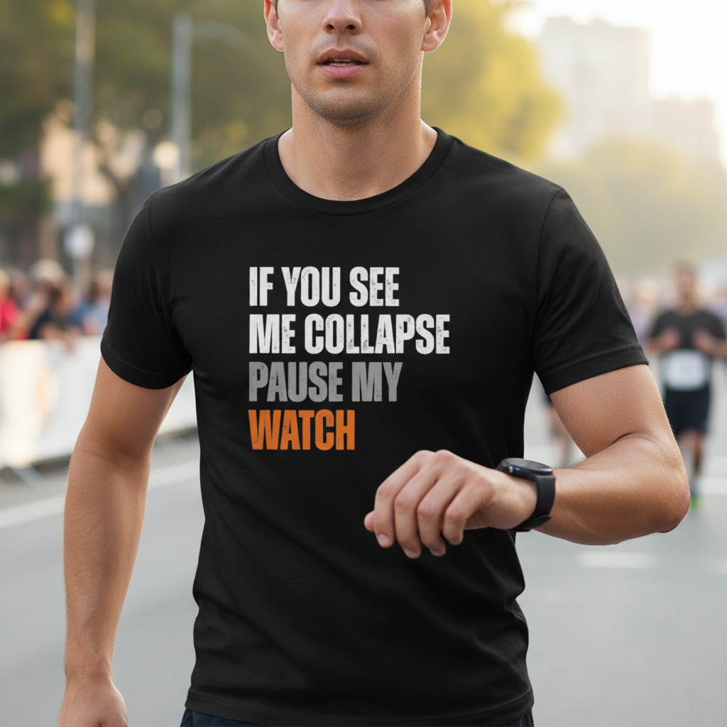 Runner Gift T-Shirt, Fitness Tee, Workout Shirt, Exercise Top, Marathon Runner Present, If You See Me Collapse, Pause My Watch