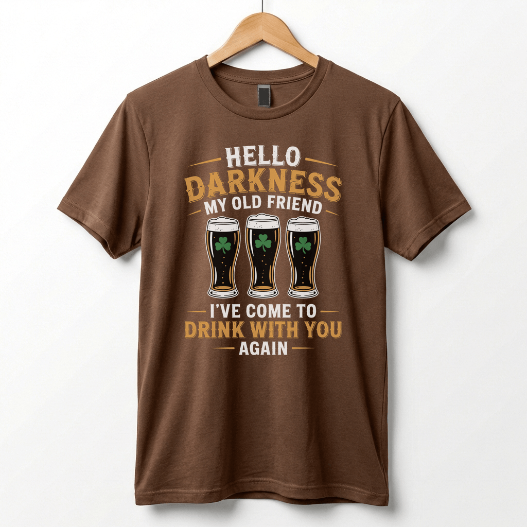 Hello Darkness My Old Friend Beer Stout T-Shirt | St. Patrick's Day Shamrock Pint Tee