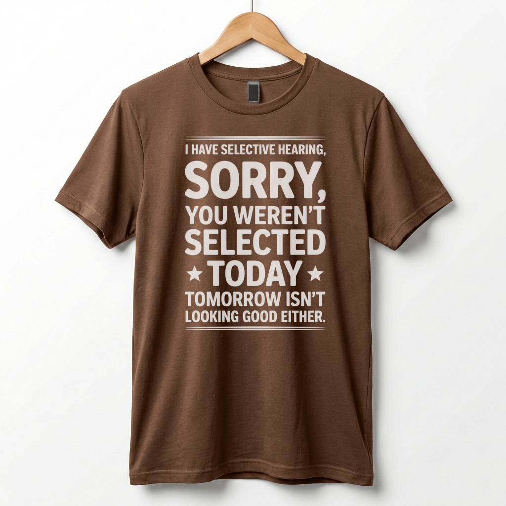 Selective Hearing Sorry You Weren't Selected Today T-Shirt | Funny Text Tee