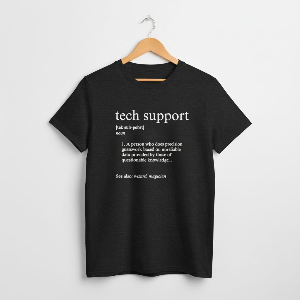 UK - Funny Tech Support Definition T-Shirt - Geeky Computer Help Tee, IT Nerd Joke Shirt, Programmer Gift Idea, Computer Science Top
