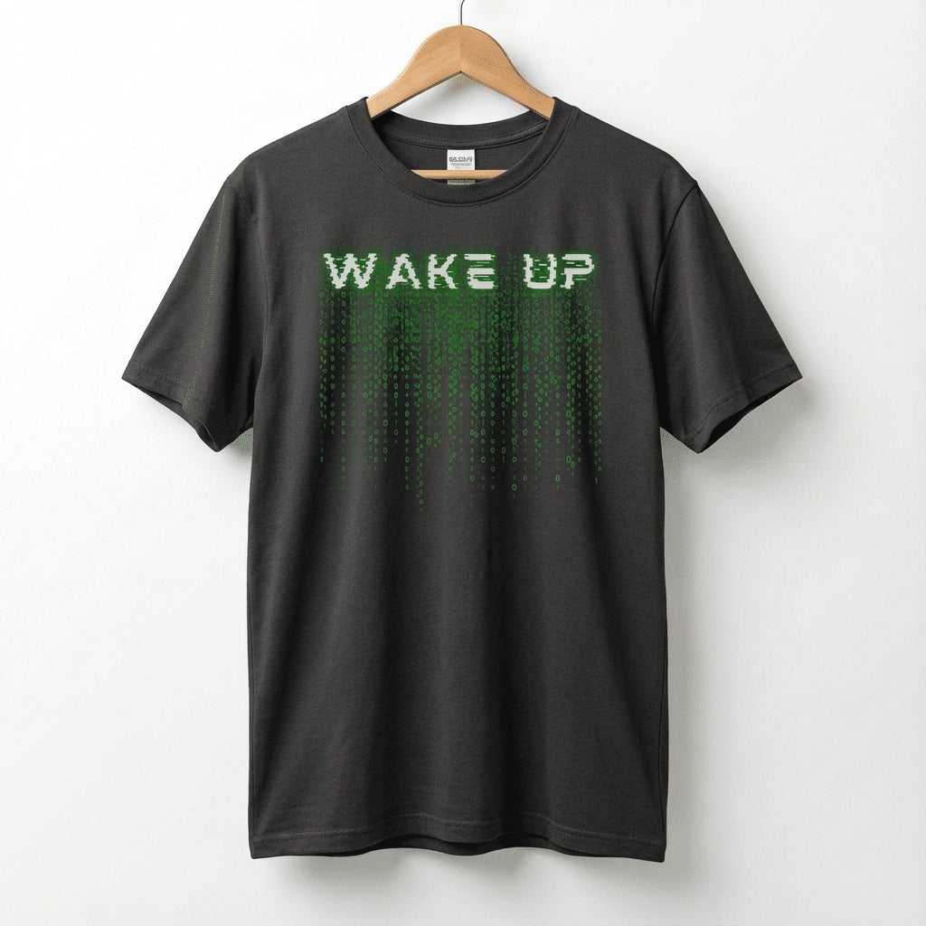 Wake Up Glitch Tee — Matrix-Inspired Cyberpunk Sci‑Fi T-Shirt for Tech & Movie Fans