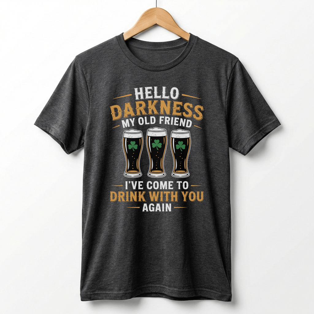 Hello Darkness My Old Friend Beer Stout T-Shirt | St. Patrick's Day Shamrock Pint Tee