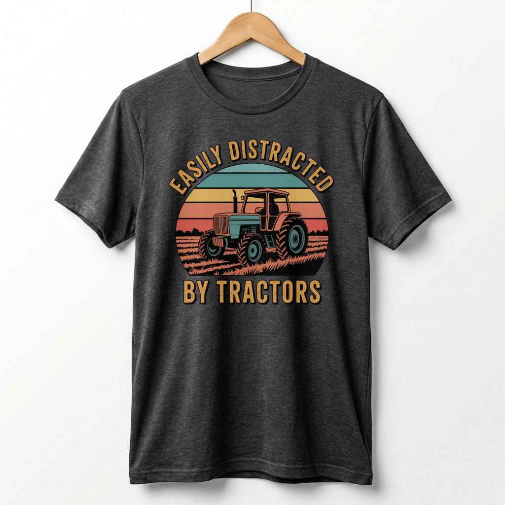Easily Distracted by Tractors T-Shirt | Retro Farm Tractor Graphic