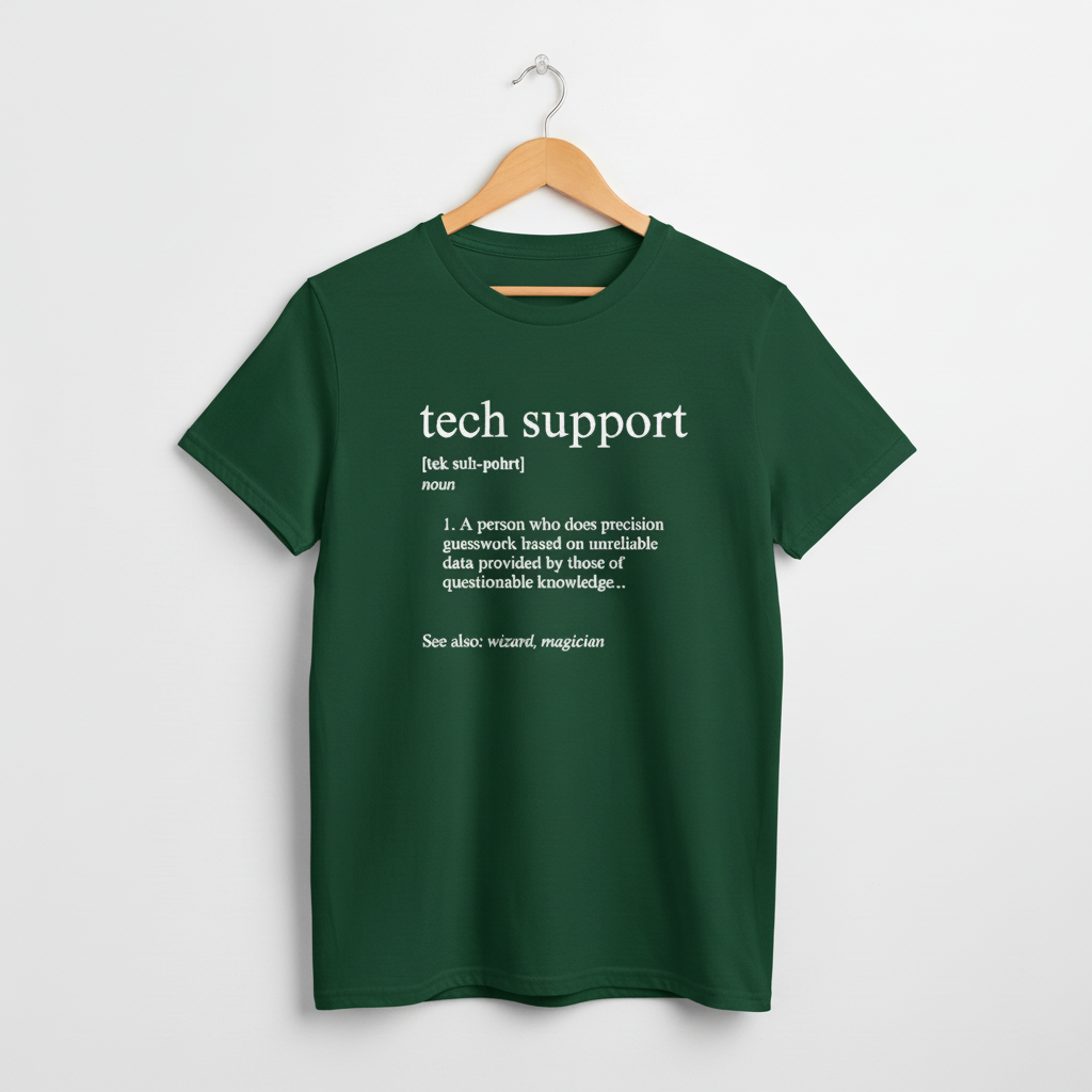 UK - Funny Tech Support Definition T-Shirt - Geeky Computer Help Tee, IT Nerd Joke Shirt, Programmer Gift Idea, Computer Science Top